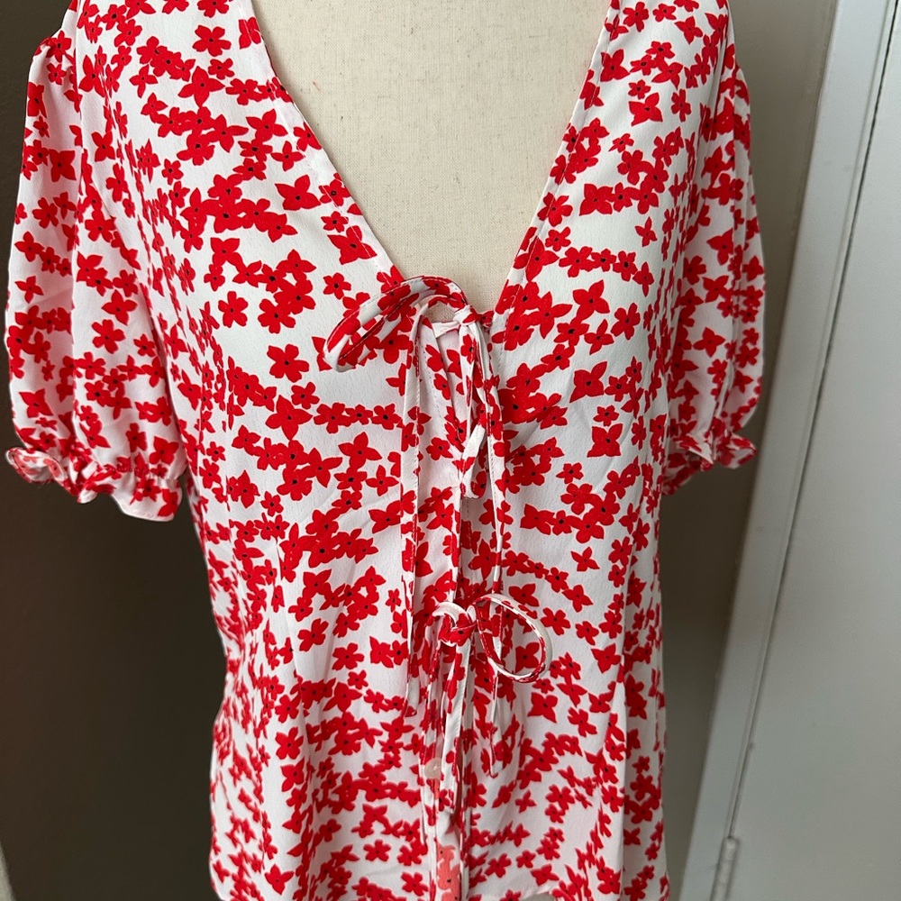 TOPSHOP Red and White Floral Top